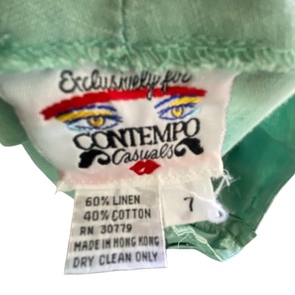 Vintage Contempo Casuals Pleated High Rise Mint Green Linen Cotton Trouser Pants - Picture 11 of 11